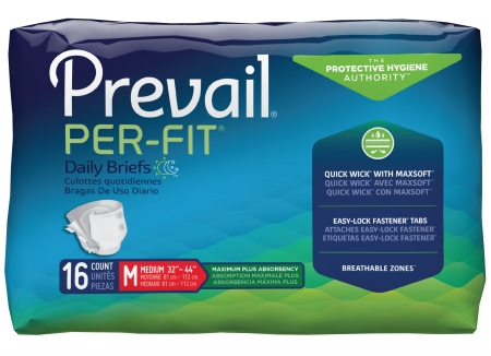 Unisex Adult Incontinence Brief Prevail® Per-Fit® Medium Disposable Heavy Absorbency