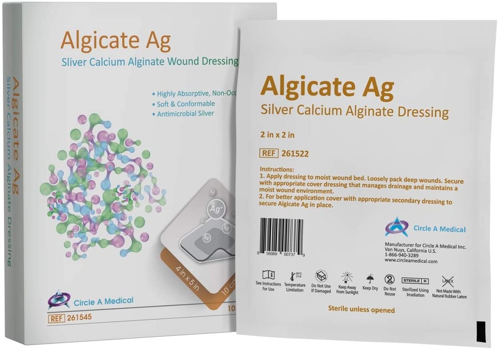 Silver Calcium Alginate Dressing, 4&quot; x 4&quot;, Sterile 1s, 10/bx